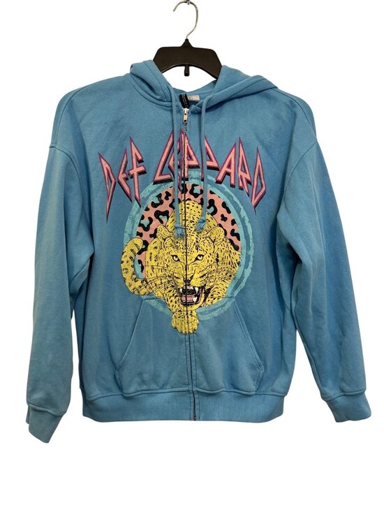 Divided by H&M Jackets & Blazers - Def Leppard Blue Zip-Up Hoodie With Leopard Graphic Divided By H&M Size S Cotton